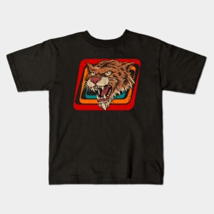 Tiger head vintage attack beware retro 80s style illustration Kids T-Shirt
